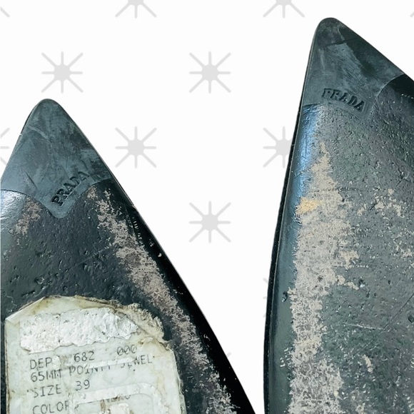 Prada Pointy Toe Pumps Kitten Stiletto Heels 39 Black Suede Crystal Brooch EUC🖤 - Picture 10 of 11